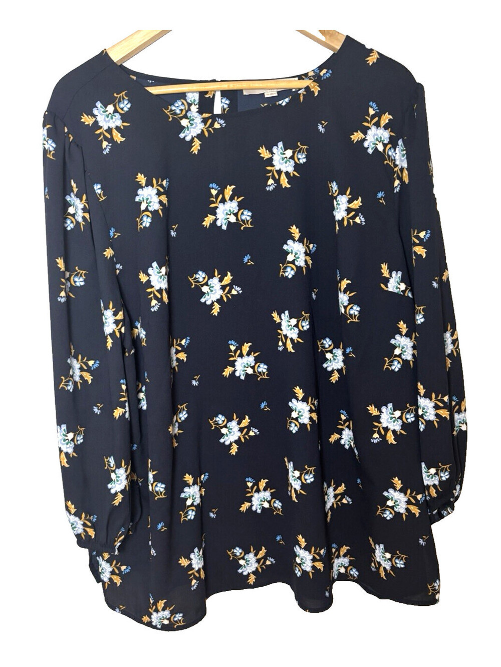 LOFT Plus Shirt Women's Size 20 Navy Blue Floral L/ Sleeve Lightweight Crewneck